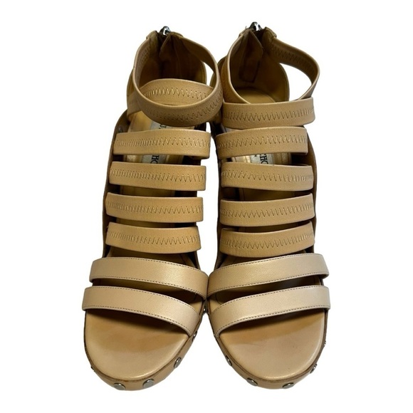 Jimmy Choo Aston Elastic Sandal Leather Nude Heels Shoes 39.5 9.5 - Picture 5 of 16